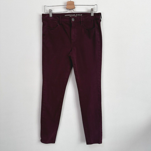 American Eagle Outfitters Denim - American Eagle Maroon Hi Rise Jegging Jeans 8 Skinny Leg Pants Stretchy AEO
